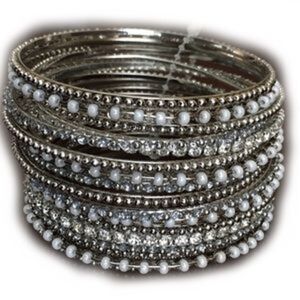 Silver Tone Crystal Embellished Stacking Bangles